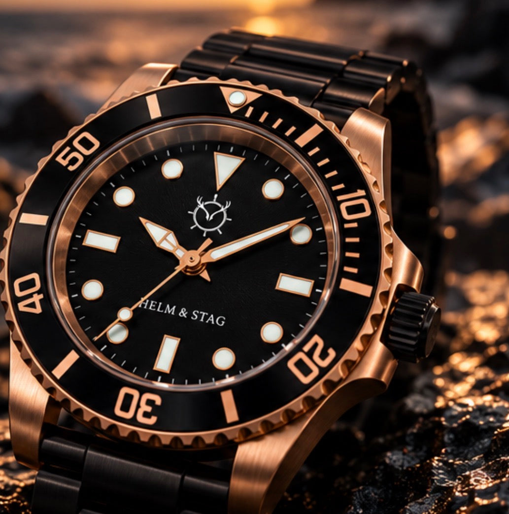 Constantia by Helm & Stag — rose-gold and black automatic watch
