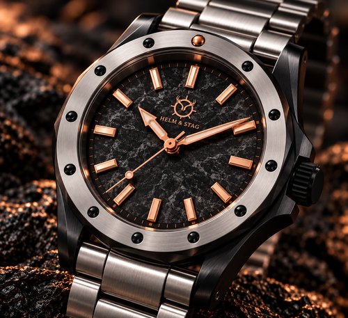 Fortitudo by Helm & Stag — steel, black and rose-gold automatic watch